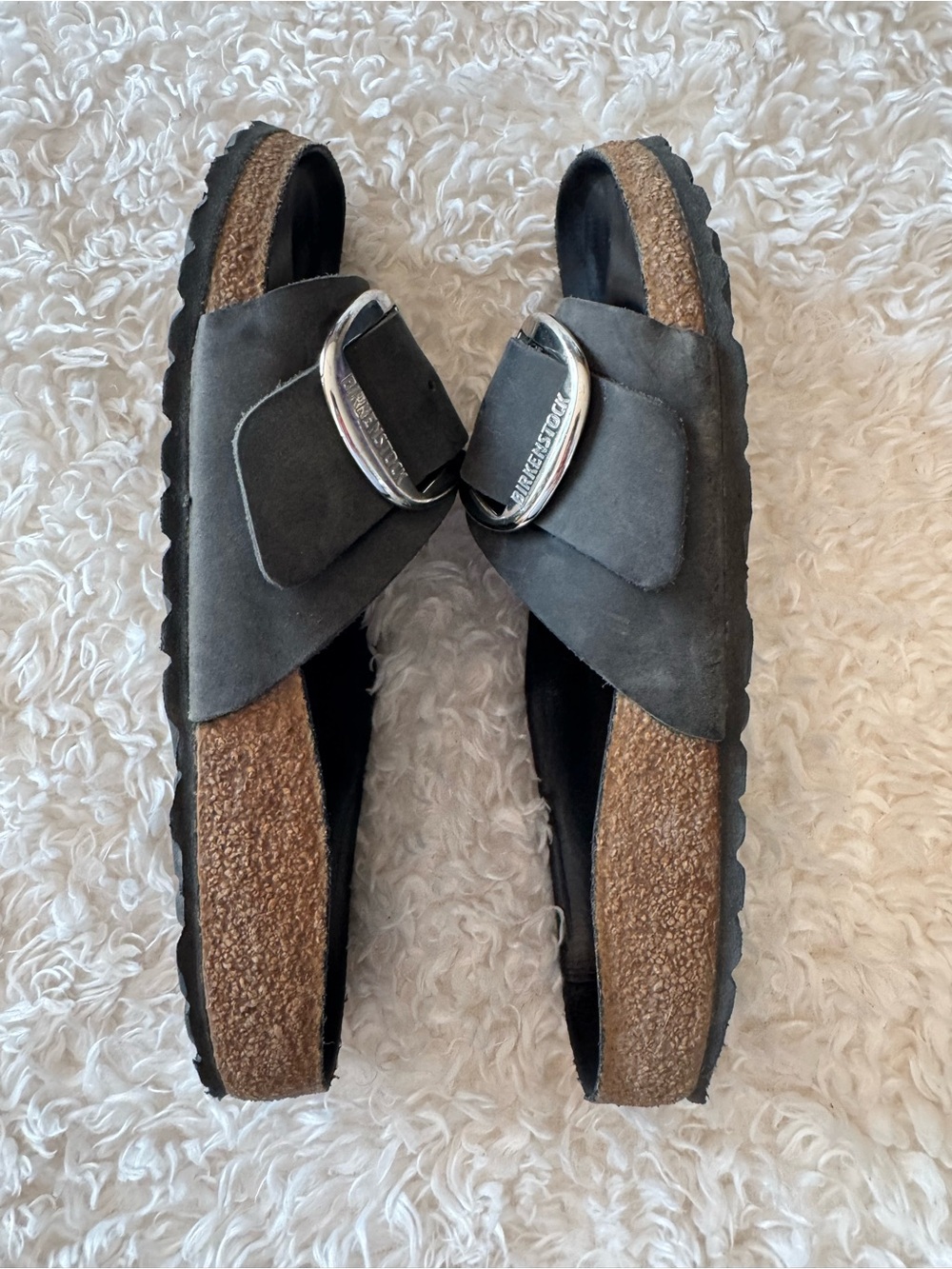 Birkenstock Madrid Big Buckle Slide Sandals in Black with Silver Buckle Size 37 - Picture 5 of 11
